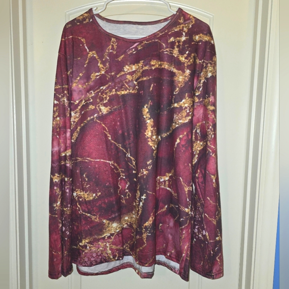 Women's Long Sleeve Knit Top - Marble pattern - fits like a 4X
